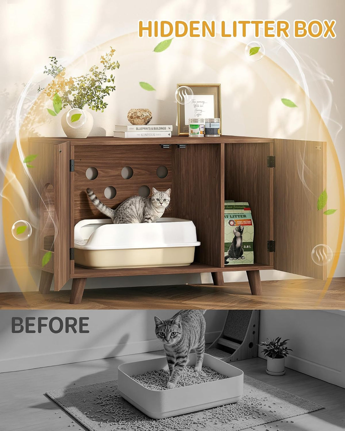 Hzuaneri 31.5 Inches Cat Litter Box Enclosure