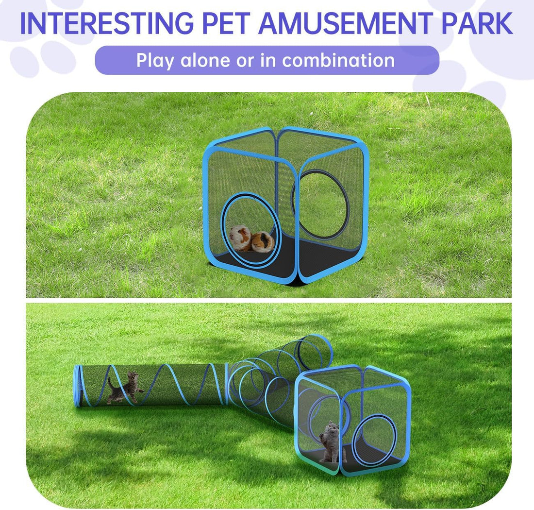 Pawaboo Cat Enclosures, Indoor Mesh Cat Tunnel, Light Blue + Black