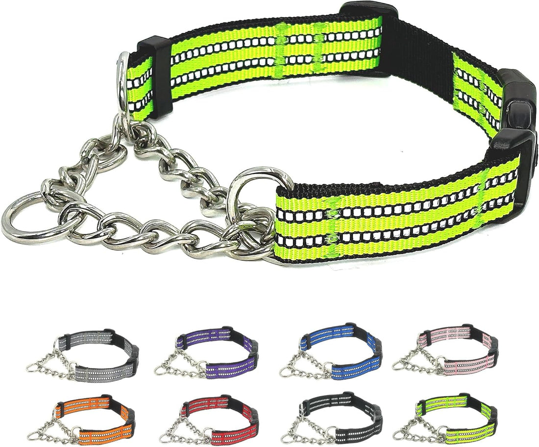 Martingale Collar for Dogs with Chain, Nylon Training Collars, Blue, M