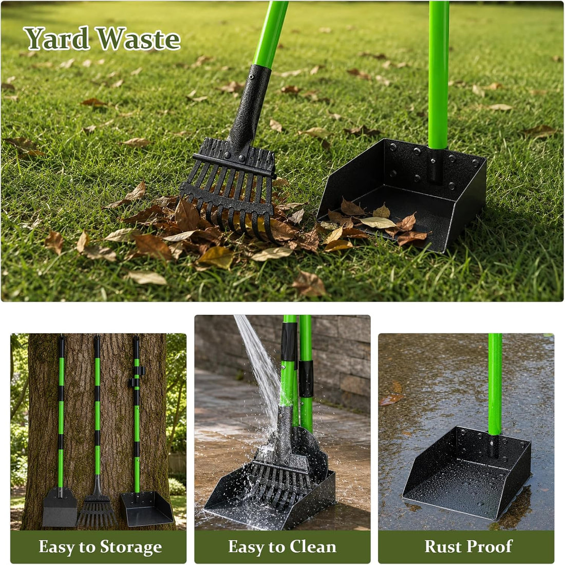 Pooper Scooper, Metal Poop Scoop with Tray, Rake