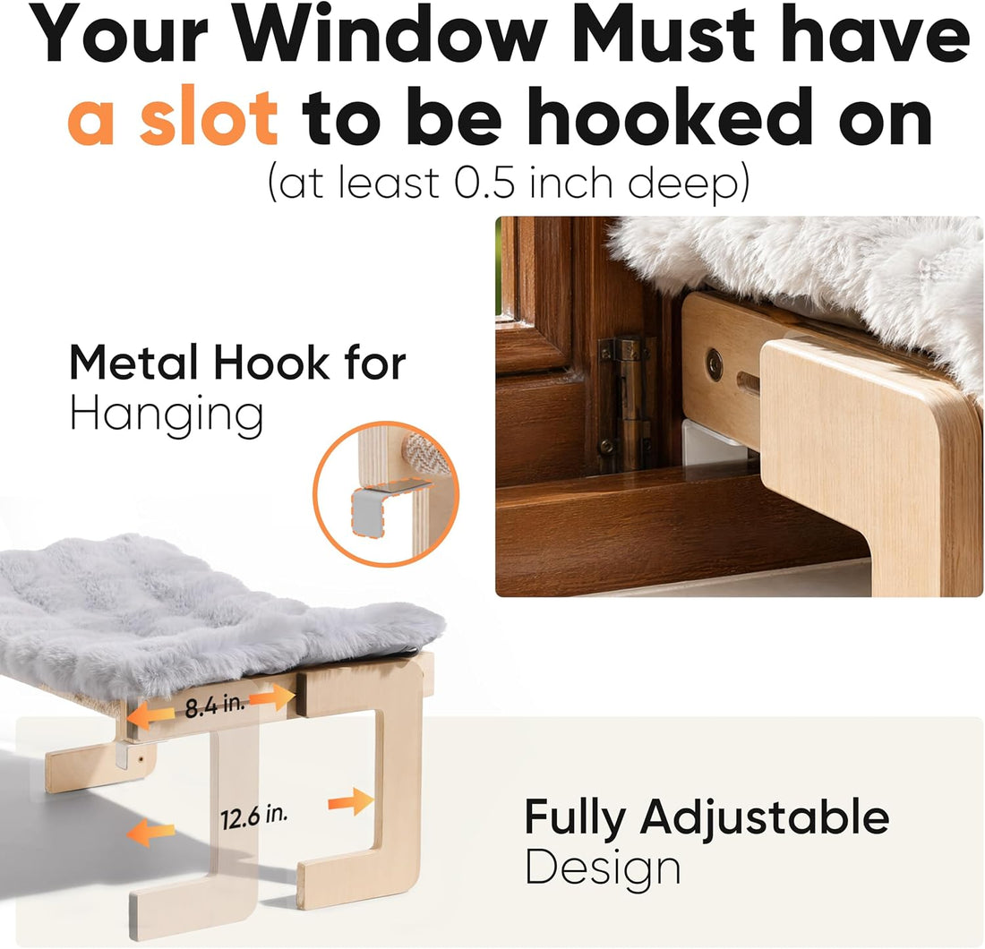 FUKUMARU Cat Window Perch, Sturdy Wood Hammock Window Bed for Indoor