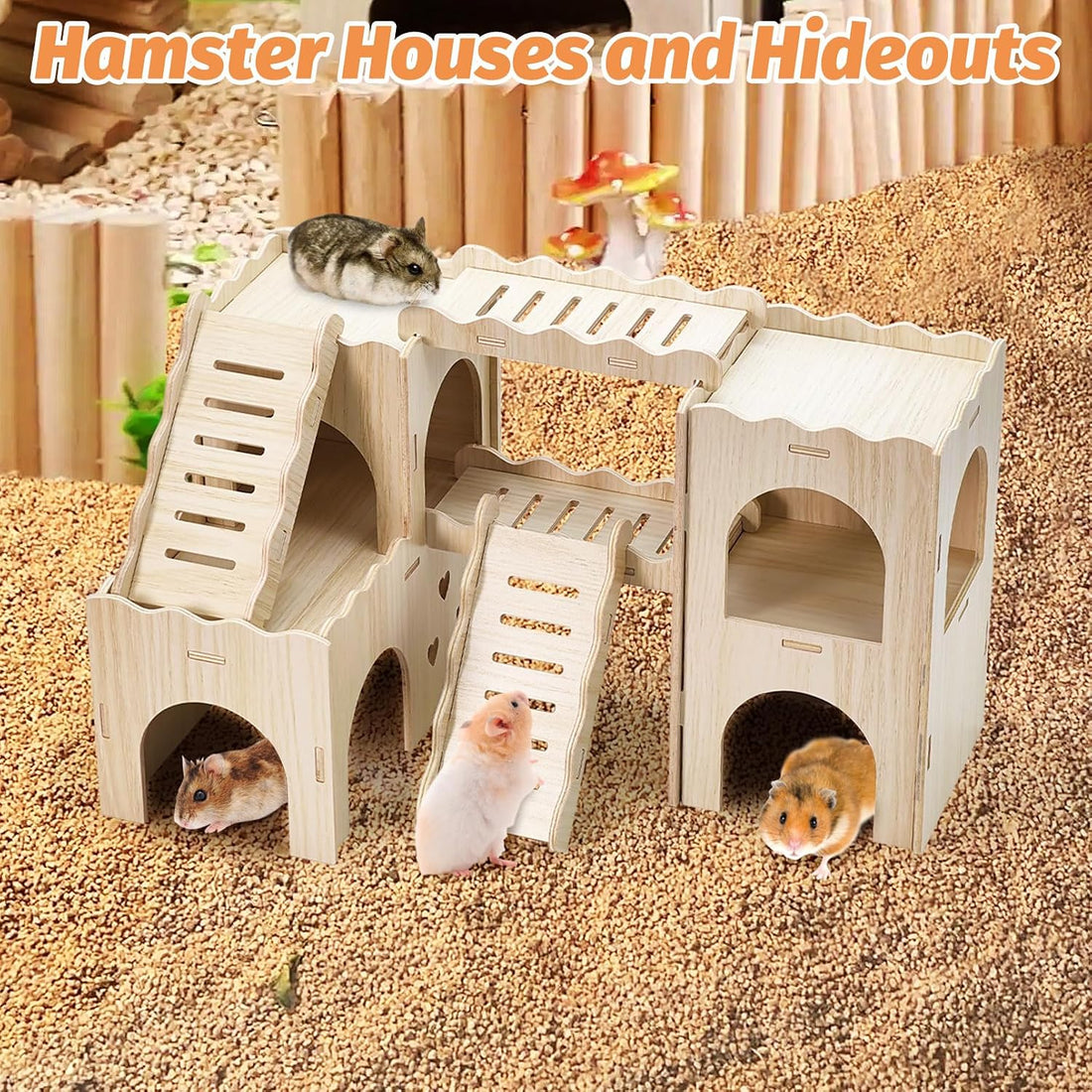 BNOSDM Large Wooden Hamster Hideout Playground with Climbing Ladders