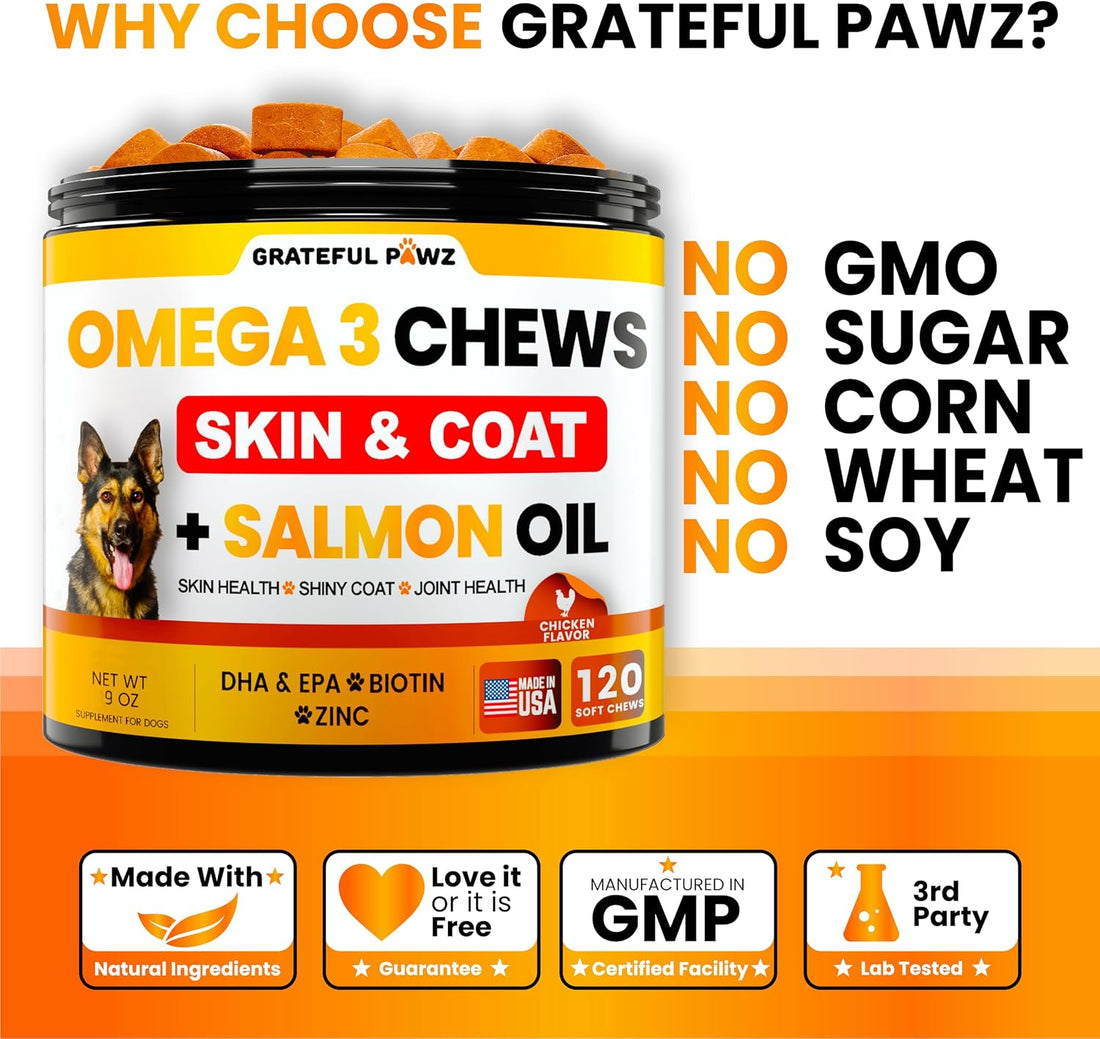 Omega 3 for Dogs - Fish Oil for Dogs Chews - Allergy and Itch Relief