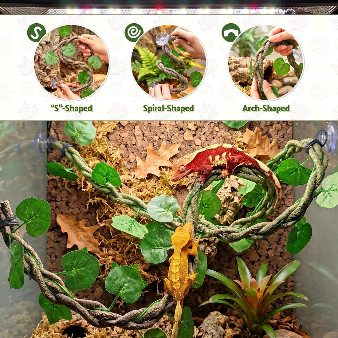 Reptile Jungle Climbing Vines with Leaves, 3-Strand Bendable Branch