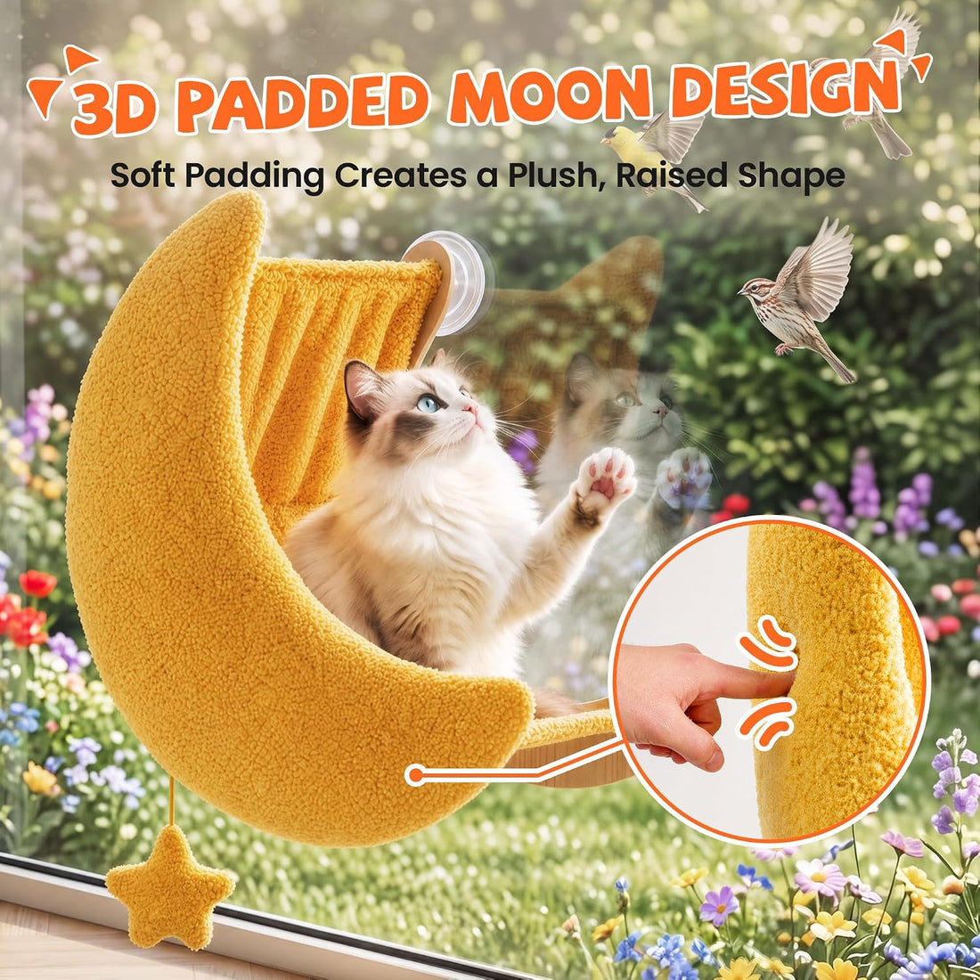 Cat Window Perch Moon Shape, Large Window Cat Bed Washable