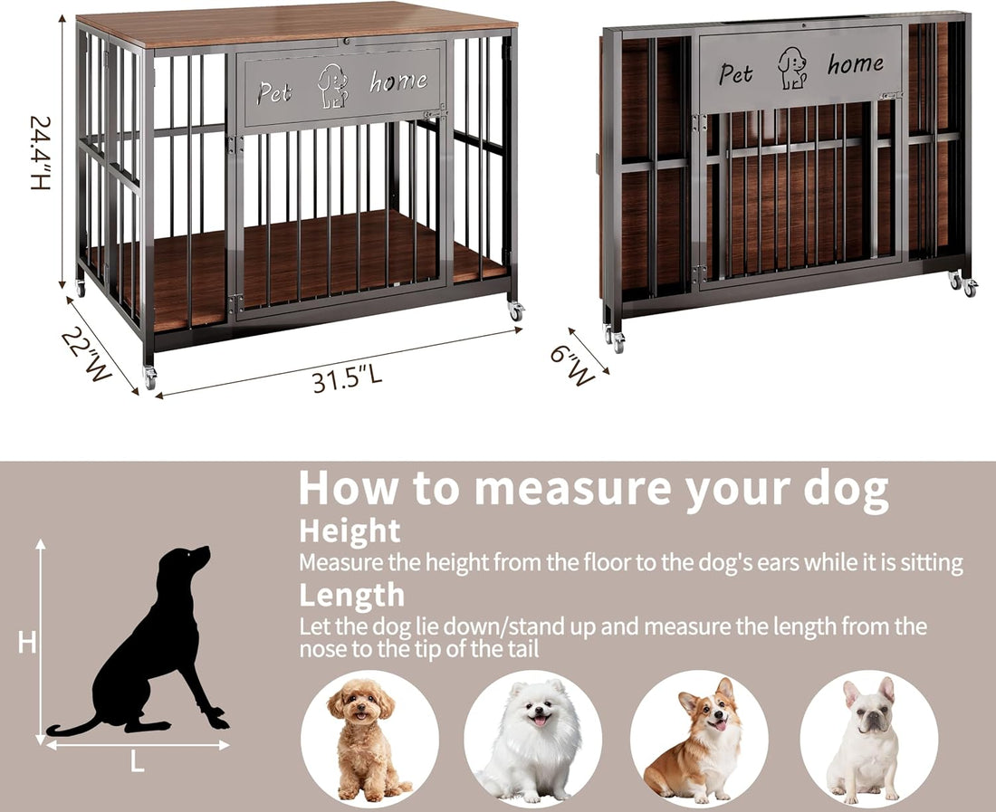 31.5" Foldable Dog Crate Furniture for Medium Dogs
