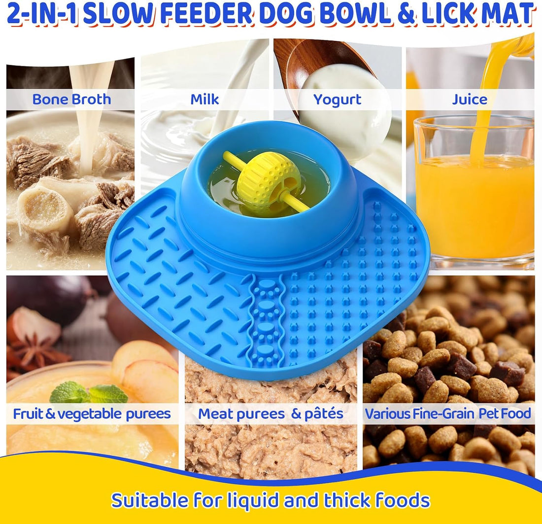 Slow Feeder Dog Bowls, Lick Mat & Interactive Rolling Ball