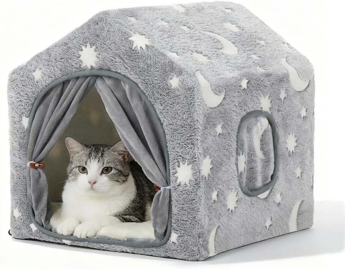 Indoor Dog House, Soft Warm Glow Dog Cave for Cat & Small Dogs