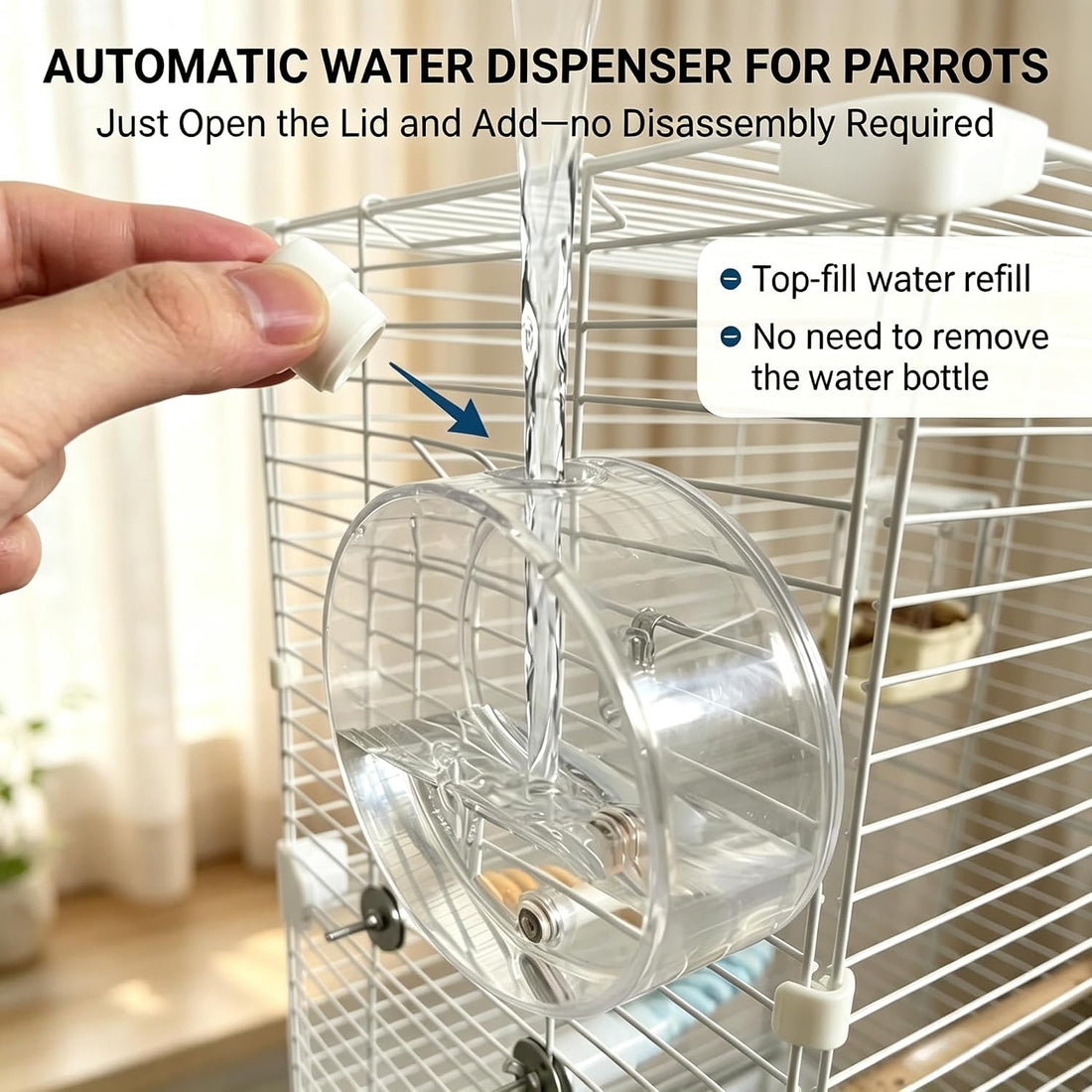 330-Milliliter Top-Fill Bird Water Dispenser with No-Drip Brass Pin