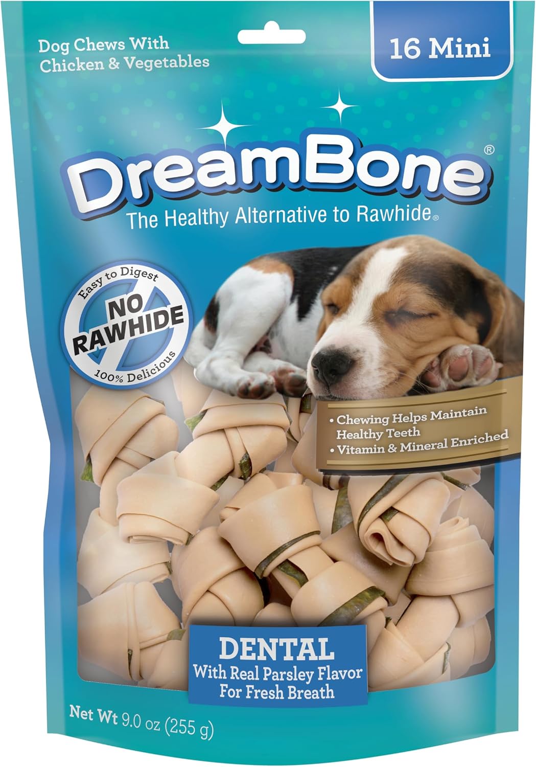 DreamBone Dental Mini Bones Rawhide-Free Dog Treats, 24 Count