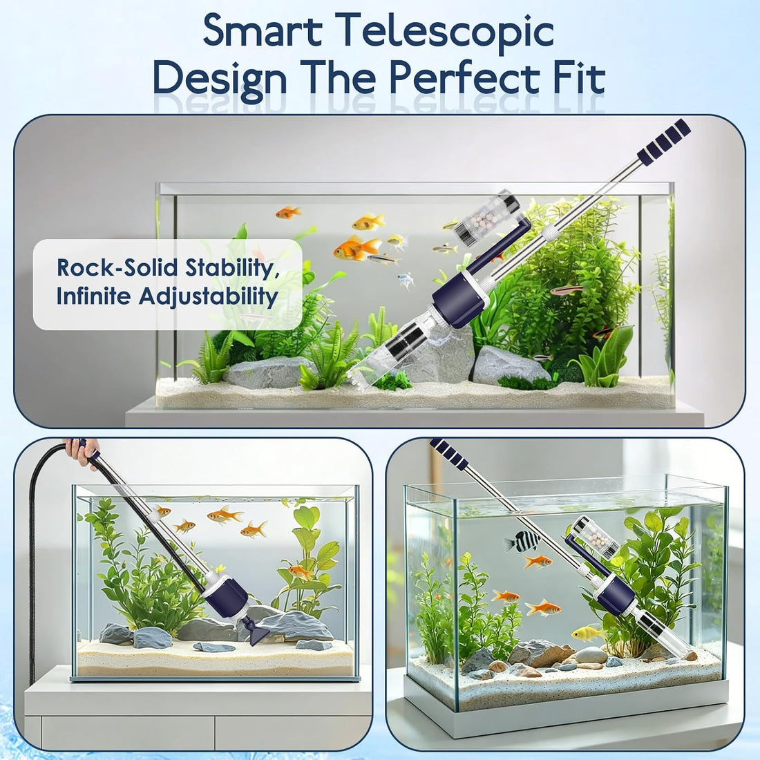AQQA 600 GPH Electric Aquarium Gravel Cleaner 6-in-1 Fish Tank Vacuum