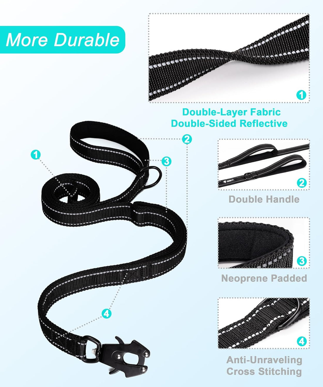 GEIT 4/5/6FT Heavy Duty Dog Leash with 2 Comfortable Padded Handles