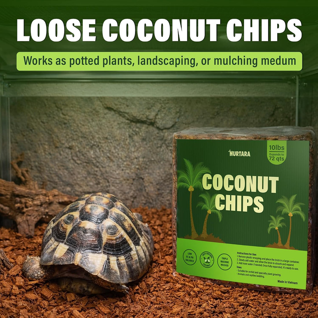 Coconut Chips Substrate, 10 lb Reptile Bedding Expands to 72 qt