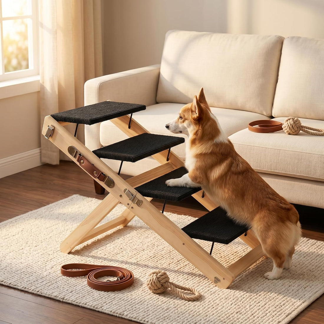 Dog Ramps for Small Dogs, 6-Level Adjustable Wooden Pet Ramp