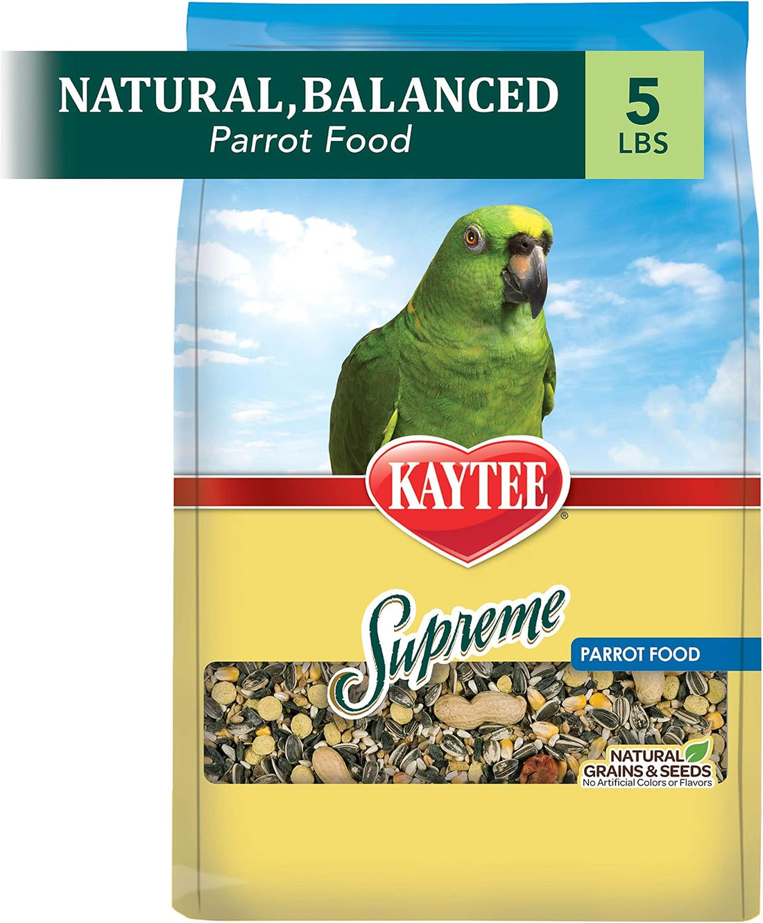Kaytee Supreme Pet Parrot Food, Natural Seed & Grain Blend, 5 Pounds
