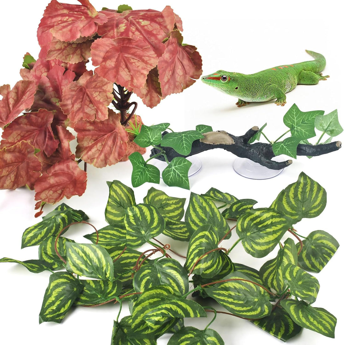 KATUMO 3PCS Reptile Plants, Terrarium Plant Artificial Decor