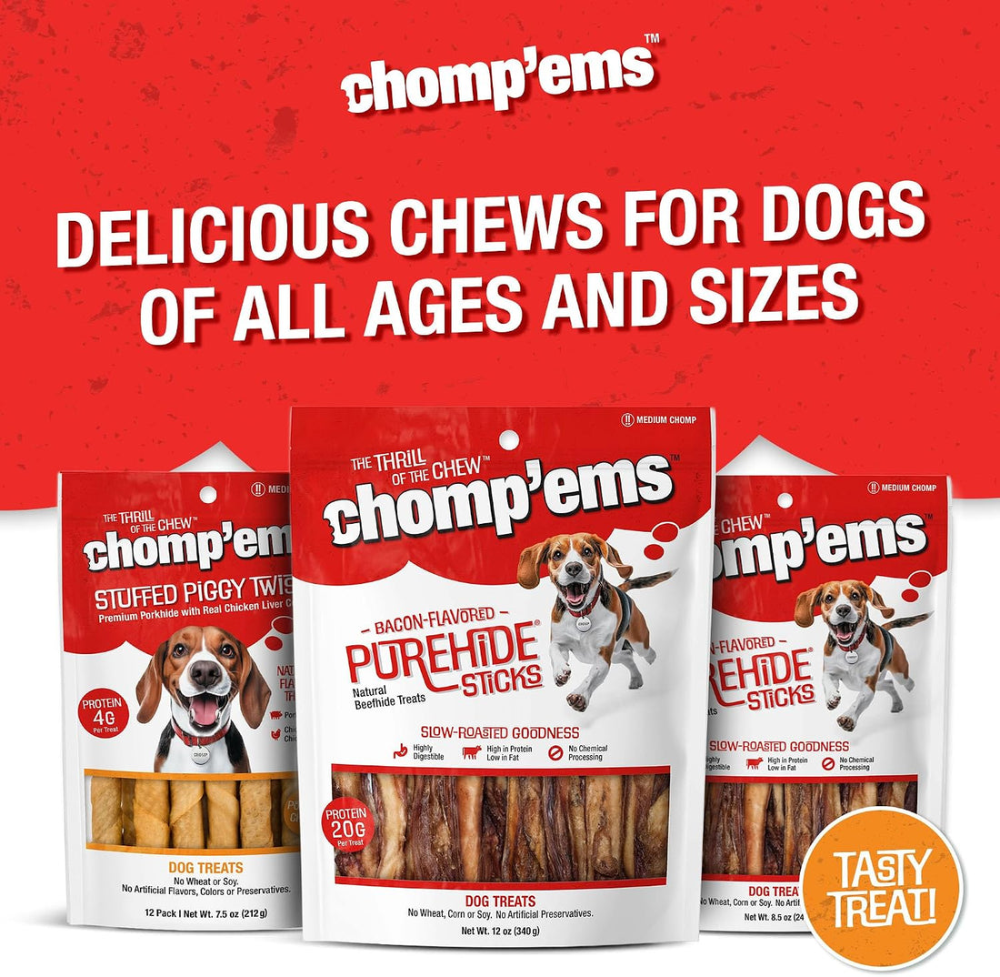Chomp'ems Purehide Sticks Healthy Natural Rawhide Dog Chew, 12 oz