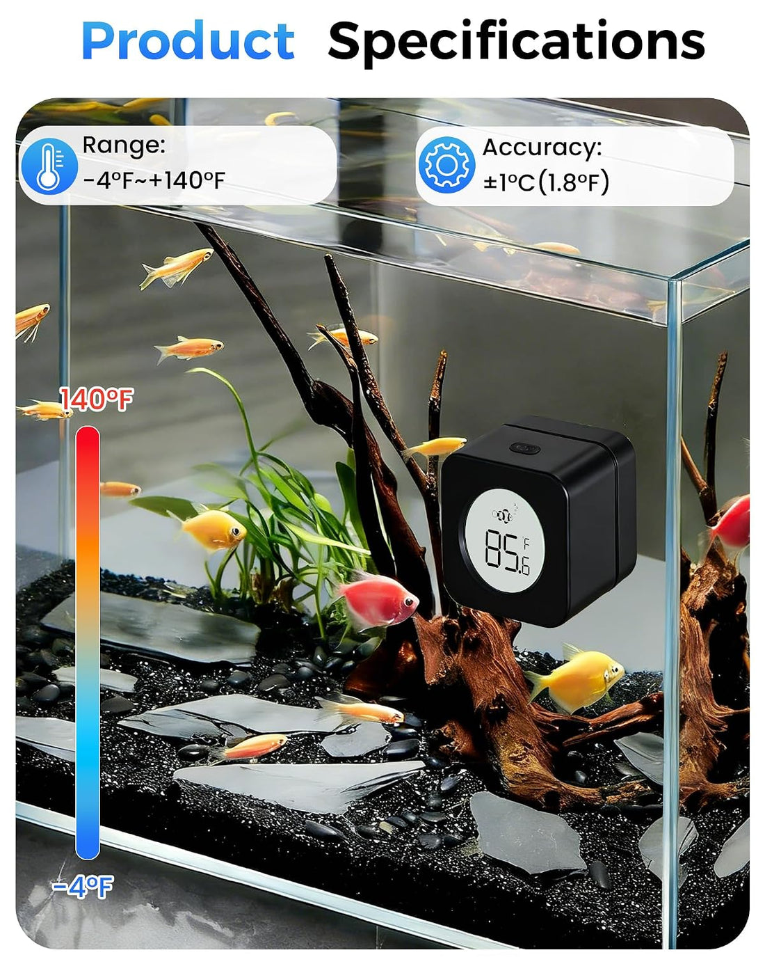 Aquarium Magnetic Cleaner with Thermometer 2 in 1 Fish Nano Tank