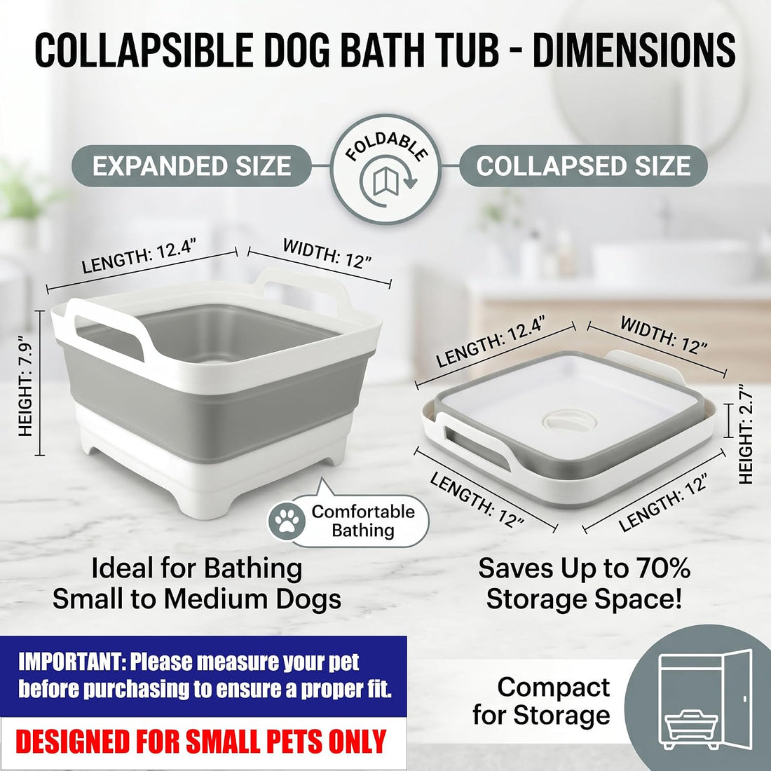 Collapsible Puppy Cat Bath Tub: Portable Small Dog Kitten Shower Tub