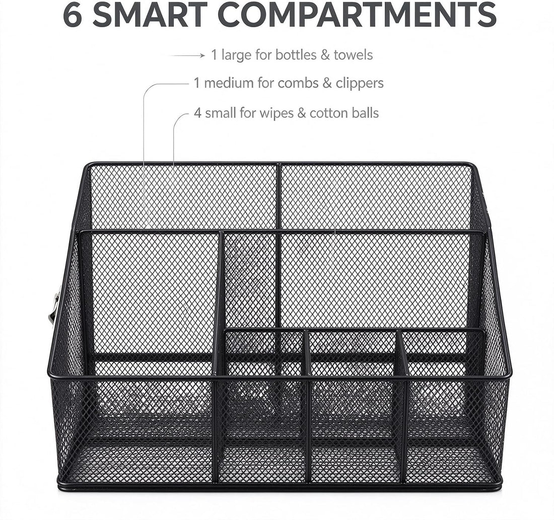Universal Pet Grooming Supplies Organizer, 6-Compartment Mesh Wire
