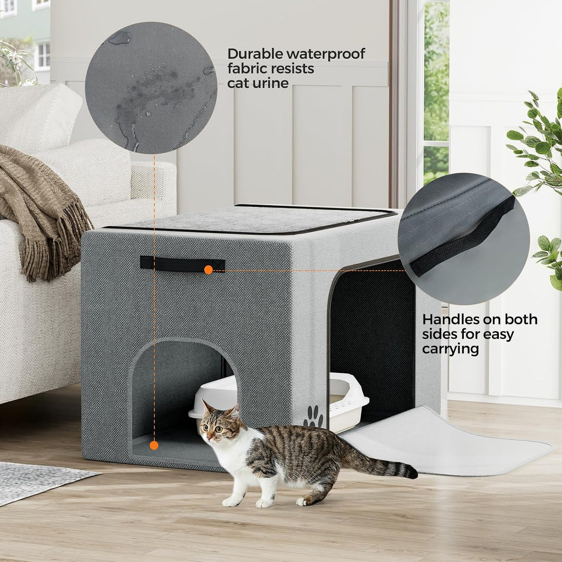 Hidden Cat Litter Box Enclosure with Cat Bed