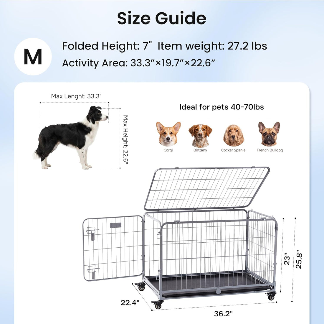 ZOMISIA Collapsible Dog Crate for Medium Dogs