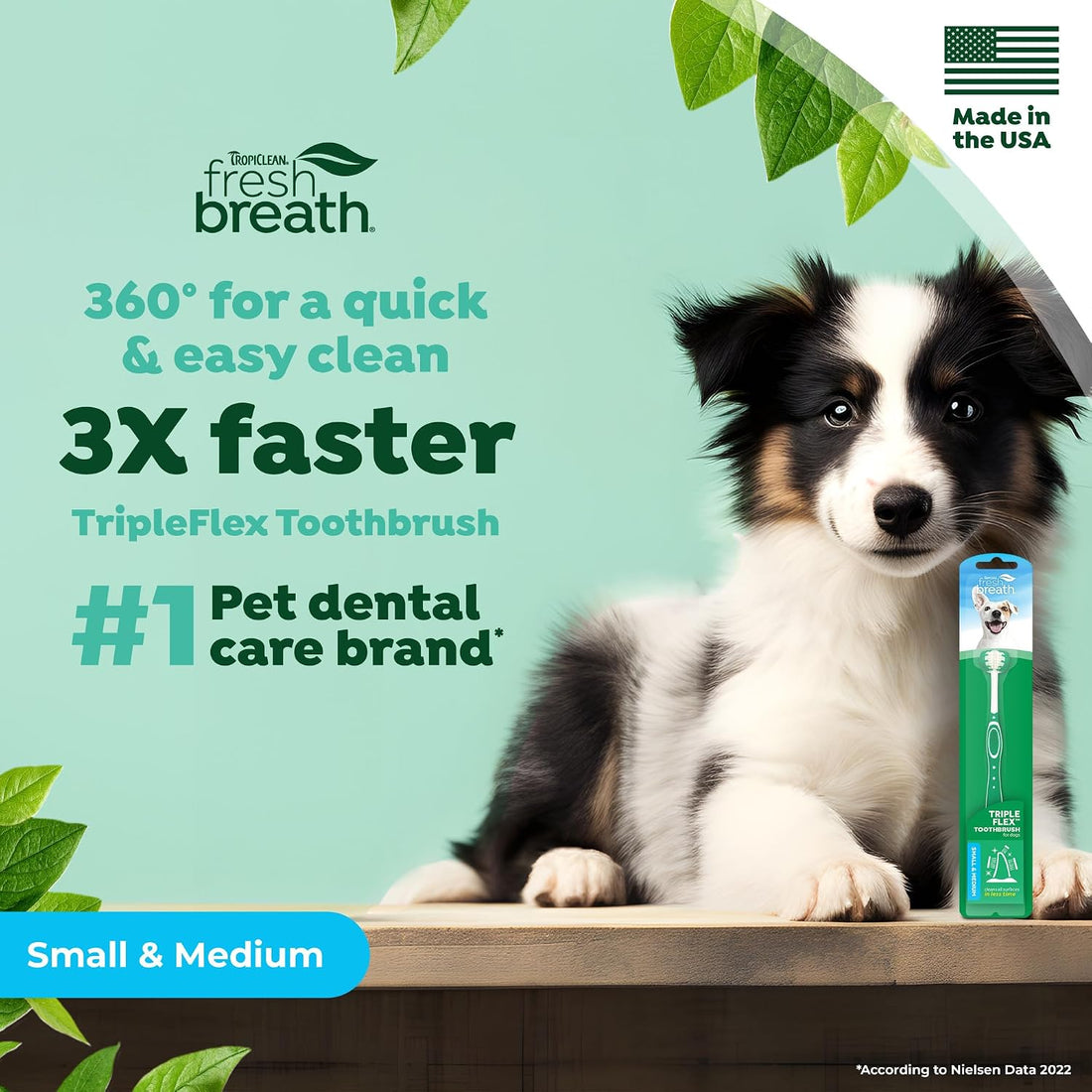 TropiClean Fresh Breath TripleFlex Dog Toothbrush, Small/Medium Dogs