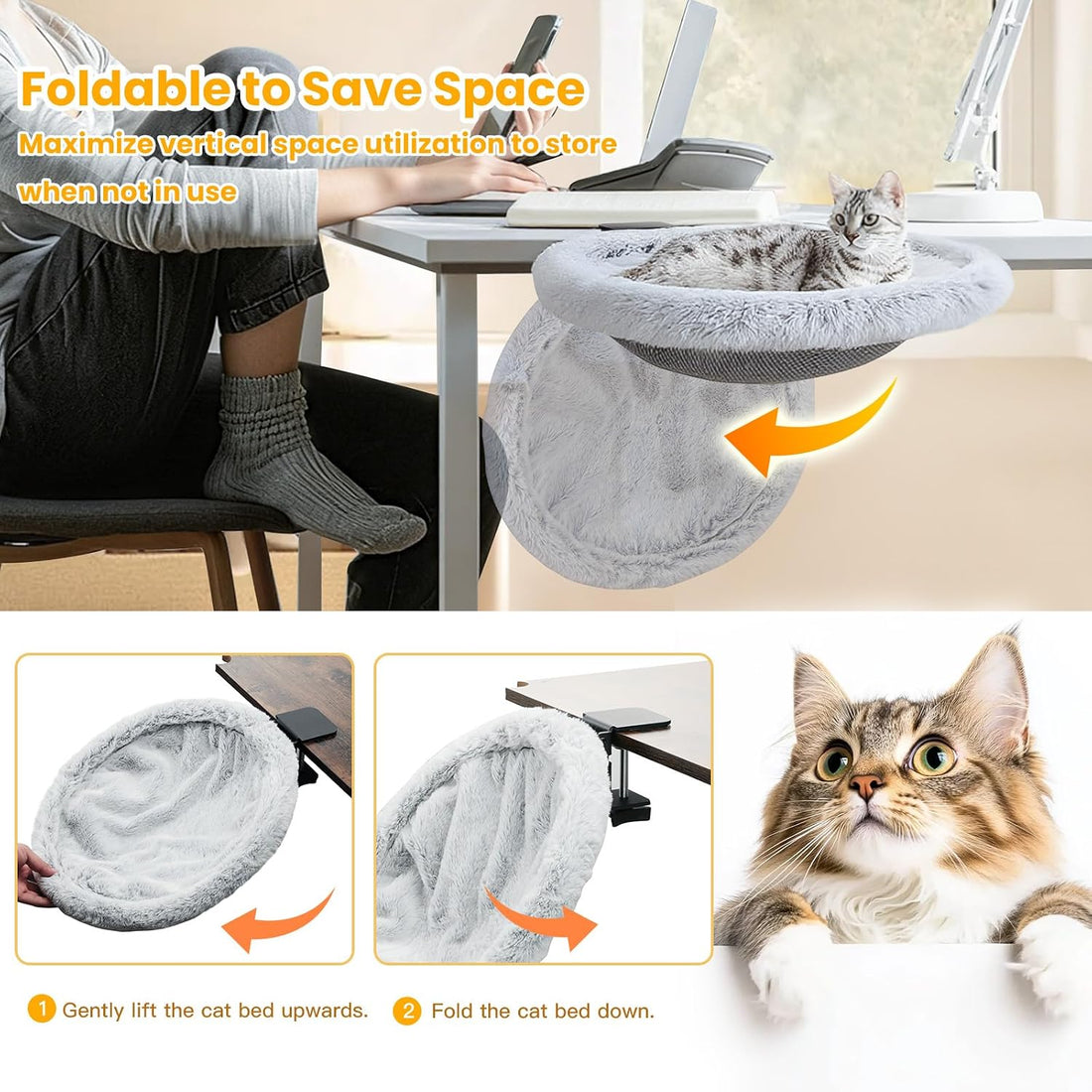 Pawaboo Cat Desk Bed, One-Click Foldable Sunken Cats Hammock up