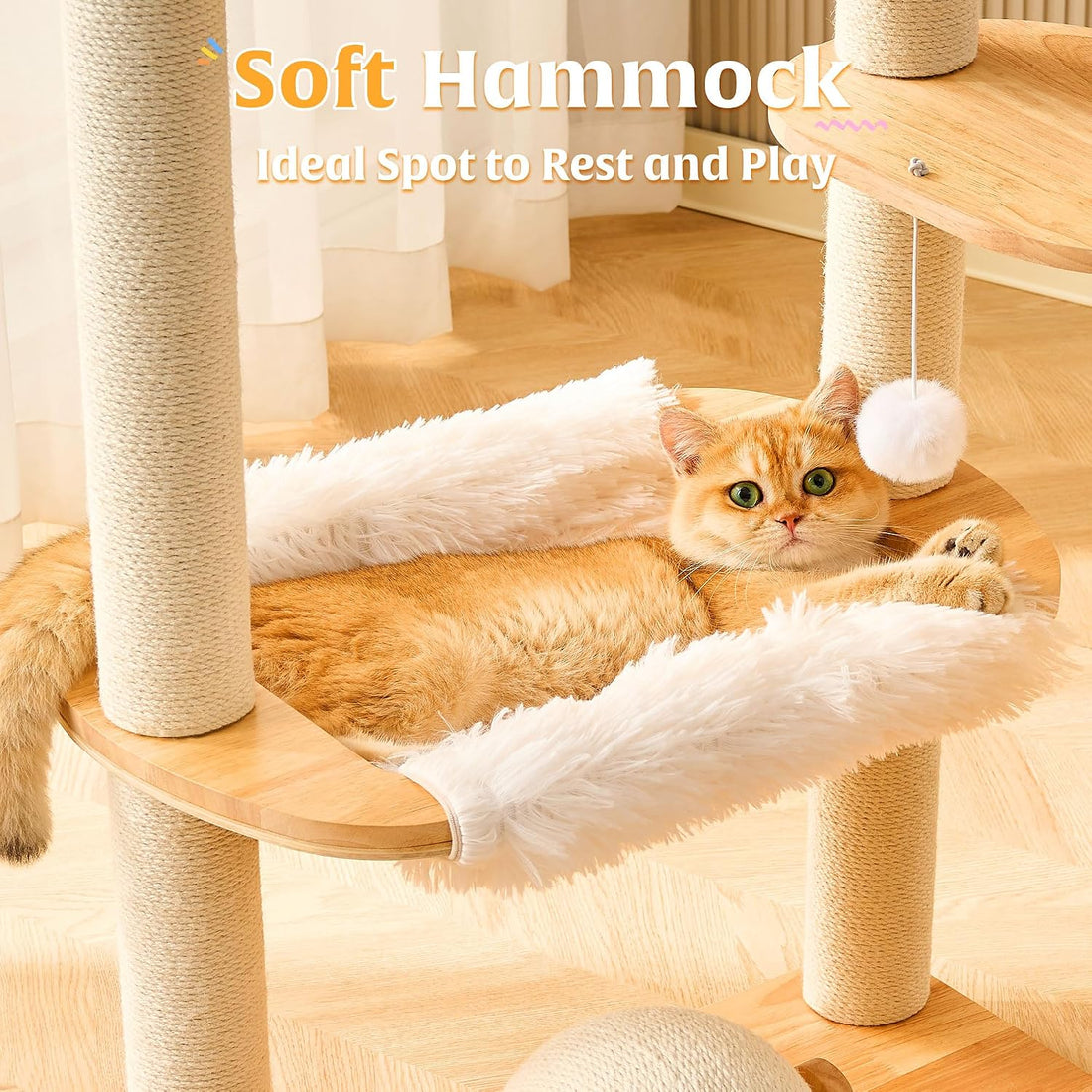 HITTITE Solid Wood Cat Tree Tower with Scratching Post