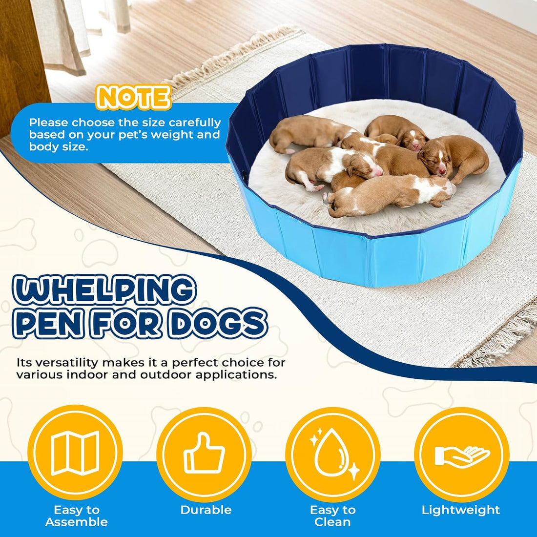 Whelping Pen for Dog, 31.5" D x 8" H Foldable Swimming Pool