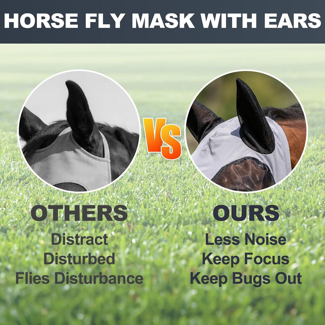 Fly Mask with Ears for Horses Soft Stretchy Mesh Horse Face Cover