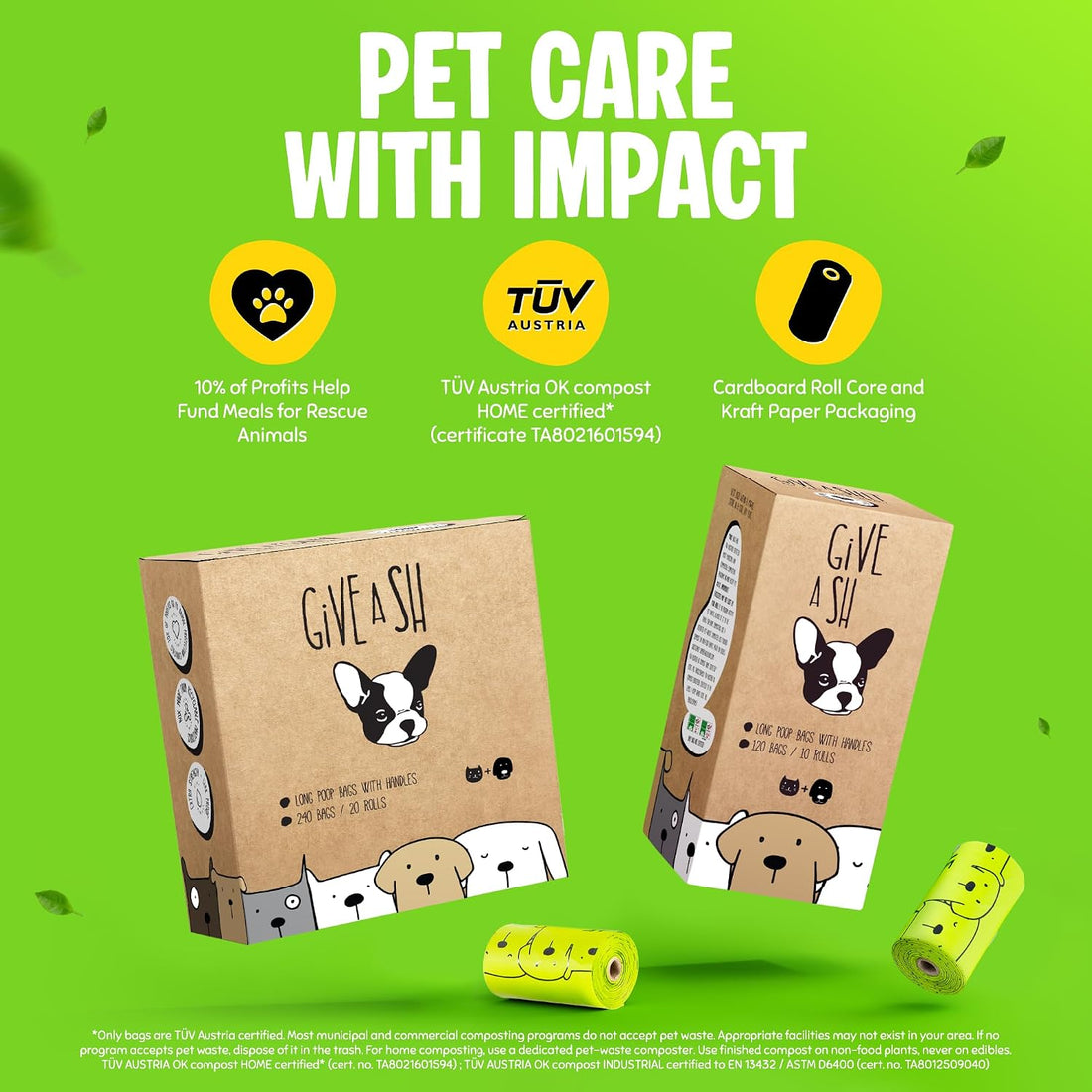 Dog Poop Bags with Handles - TÜV Austria OK compost HOME certified