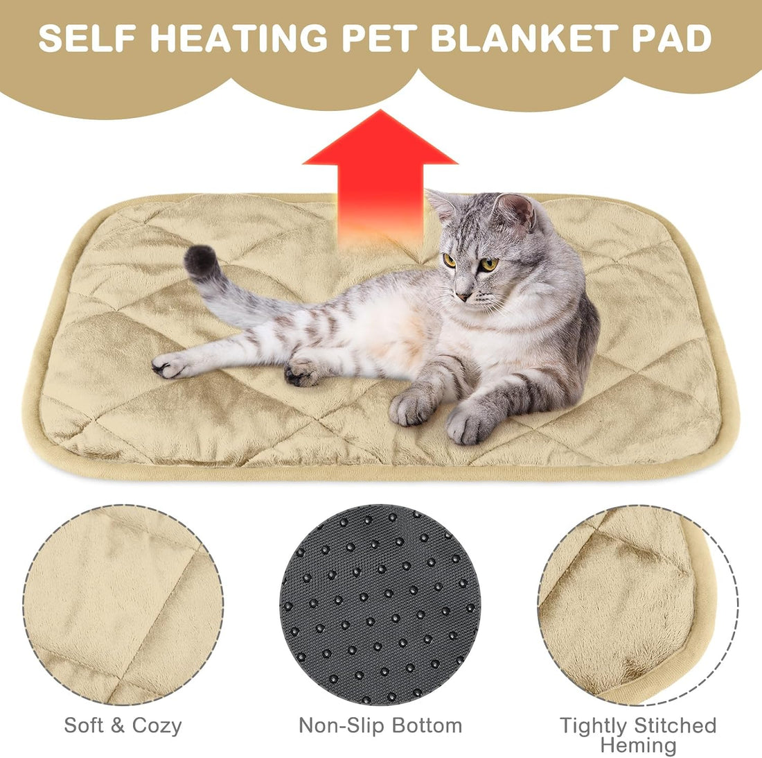 4 Pack Self Heating Cat Pad Self Warming Dog Mat, 16 x 20 Inch, Beige