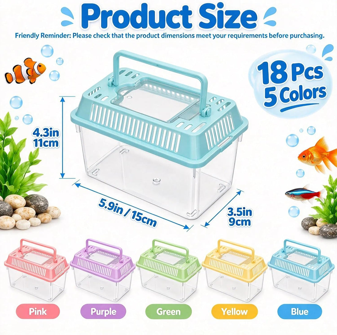 18Pcs Plastic Reptile Terrariums Carrier Cage, Small Fish Tank