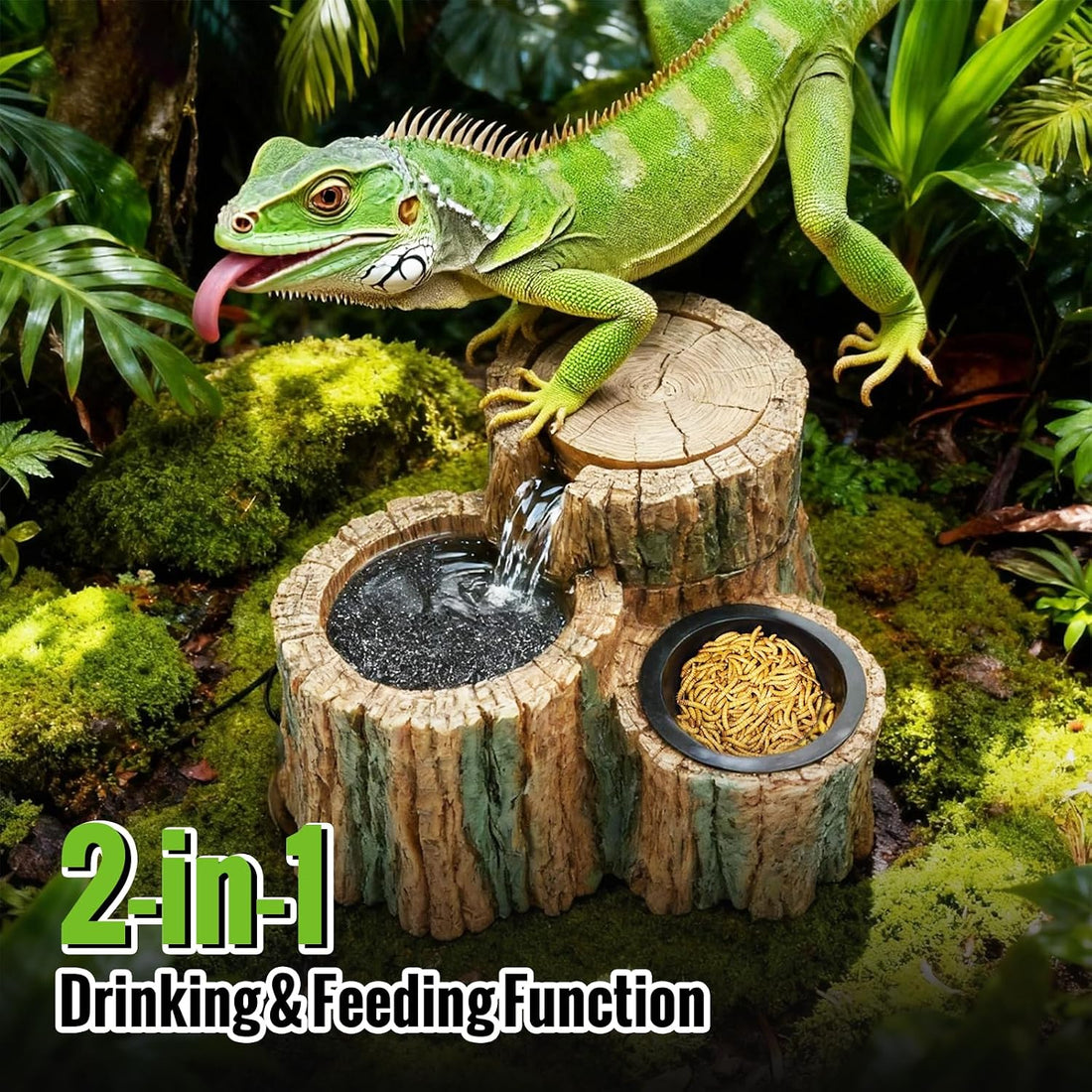MIXJOY 2 in 1 Reptile Water Fountain with Food Dish 550ML