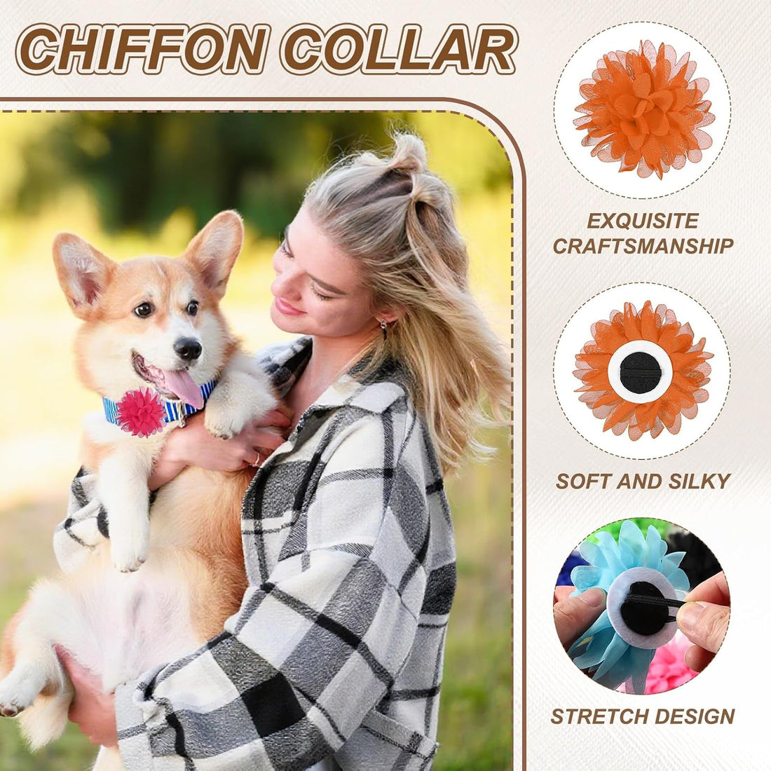 Dog Collar Flowers, Pet Flower Charms Soft Chiffon Cat Collar