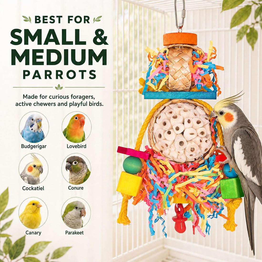2PCS Bird Toys, Sola Balls for Birds with Shredding Paper for Parakeet