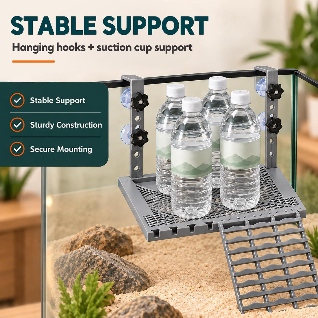 Upgraded Hanging Turtle Basking Platform with Ramp & Built-in Feeding