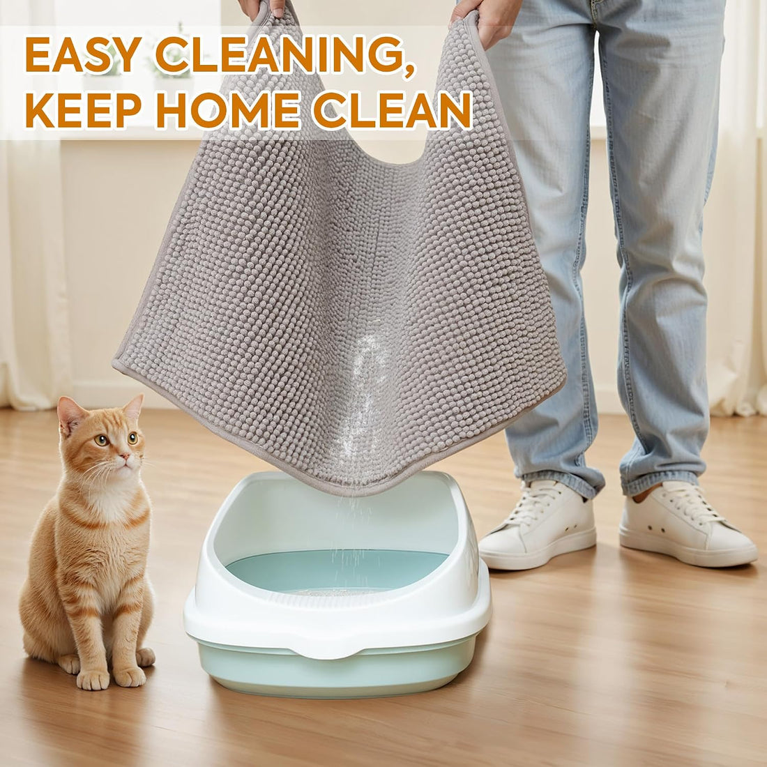 Pieviev Chenille Cat Litter Mat for Litter Box