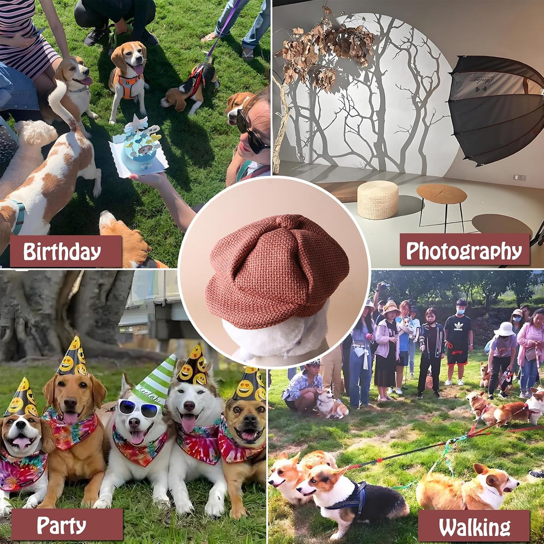 SEIS 3 Pcs Dog Berets Fashion Pet Hat French Artist Cat Cap Baseball