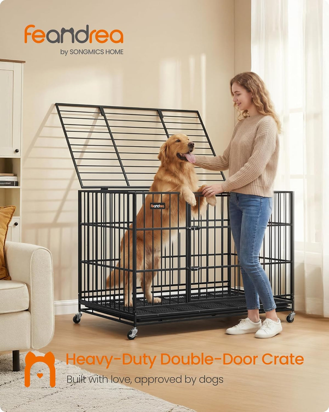 Feandrea Heavy-Duty Foldable Dog Crate, 5-Minute Quick Setup