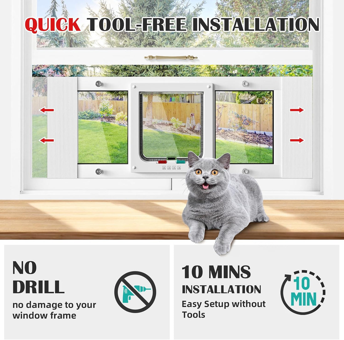 27"-32" Aluminum Cat Door for Winow No-Drill Rental-Friendly