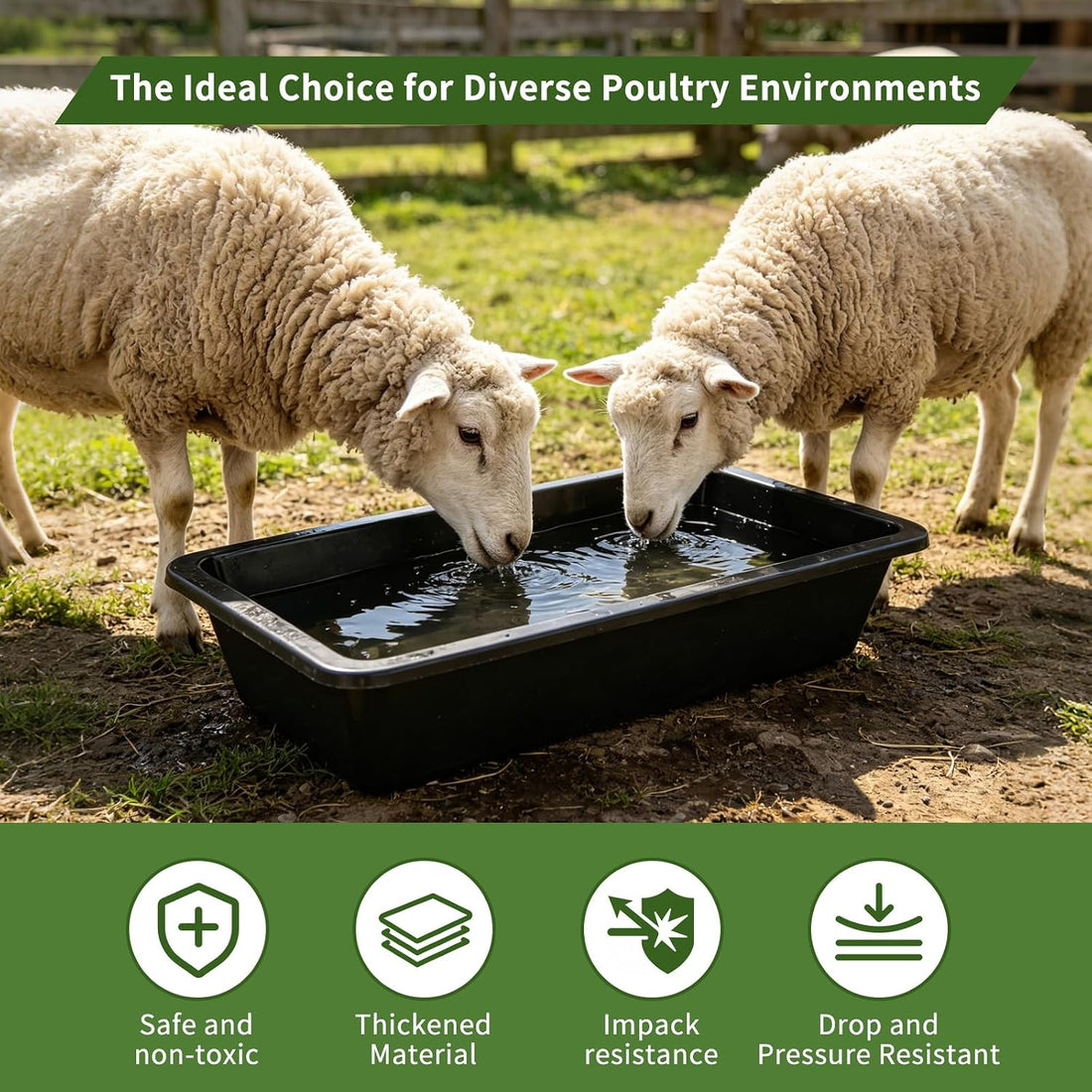 5 Pack Plastic Water Trough,18 Quart Large Livestock Feeder Trough