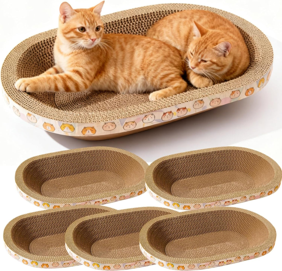 Cat Scratcher Bed with Toys, 2 Pack Oval Cat Scratcher Cardboard