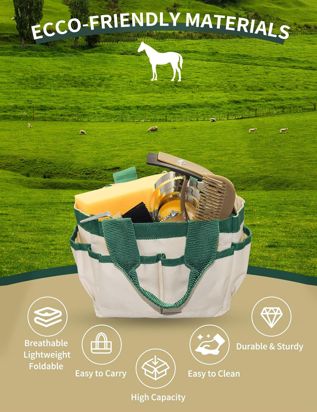 Professional 10 Pieces Horse Grooming Kit with Tote Bag