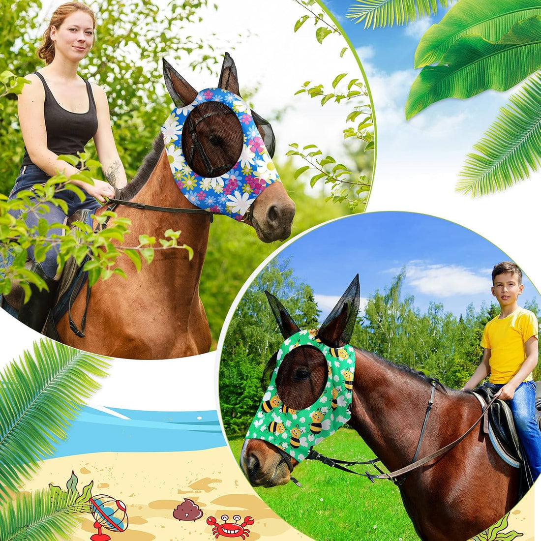 Qualirey 12 Pieces Horse Fly Mask Bulk, Medium, Flower Patterns