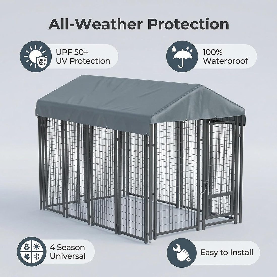 Dog Kennel Cover Replaceable Top Cover 10' x 5' Gray(Top Cover Only)