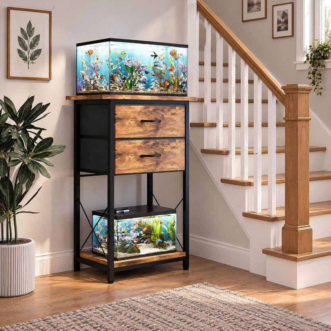 5-10 Gallon Fish Tank Stand with 2 Drawers and Storage Shelves