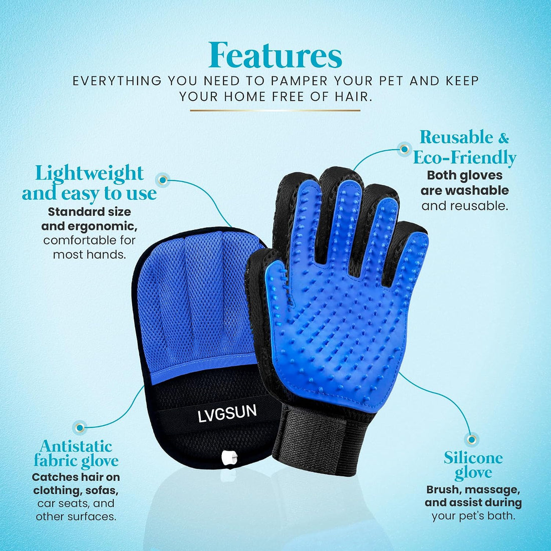 LVGSUN Cat Grooming Gloves for Shedding