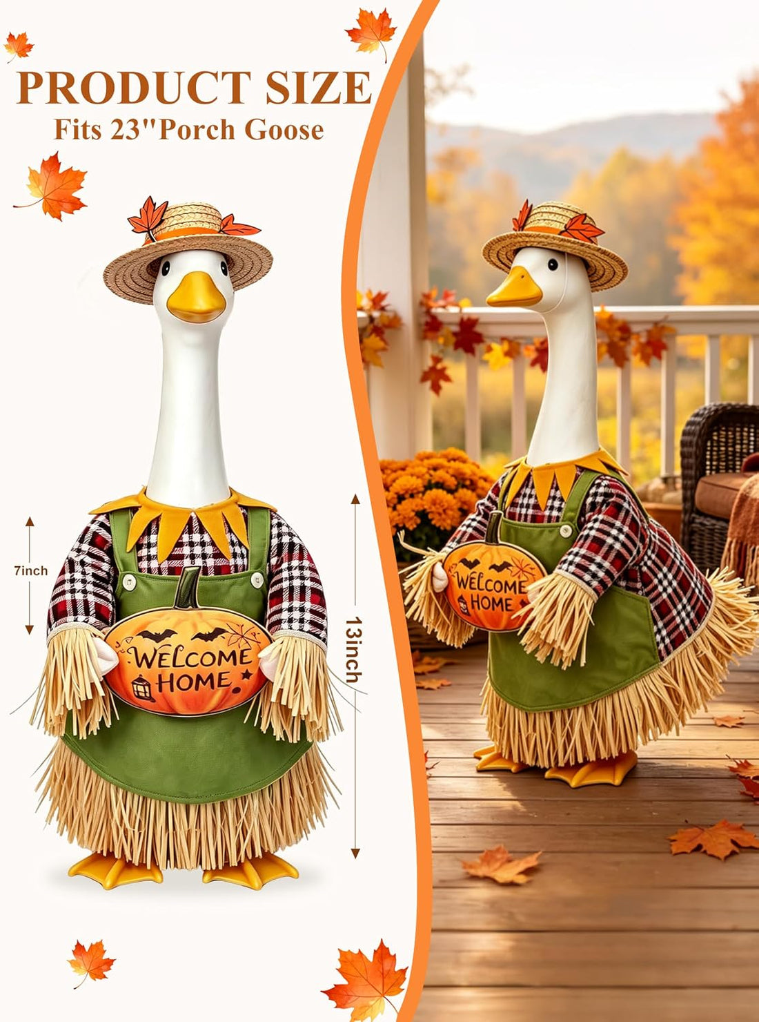 Fall Goose Outfits Scarecrow Porch Goose Clothes for Outdoor Lawn